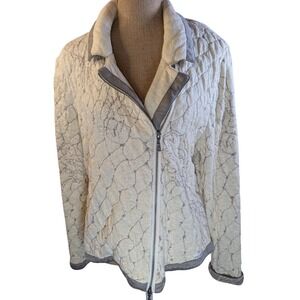 BLUE WILLIS Women XL Quilted Textured Jacket Beige Grey Zipper Motorcycle Collar